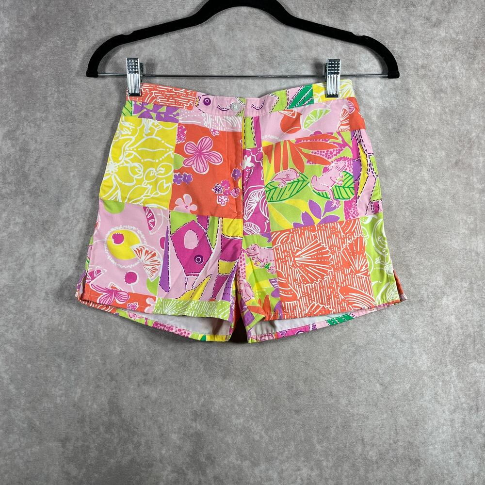 Vintage Lilly Pulitzer Shorts Womens 10 Multicolor Floral Patchwork Chino Boho